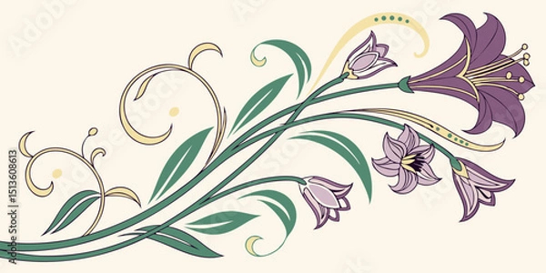 Obraz Decorative floral design featuring purple and green elements with intricate details and elegant curves