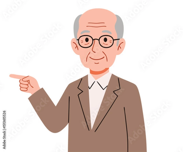 Fototapeta Happy Elderly Man Pointing with a Smile, Offering Guidance and Support to Others