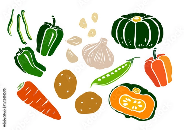 Obraz レトロな手書きの野菜イラストセット