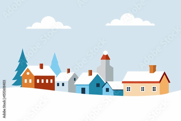 Obraz winter skyline of a small town with rooftops blank.svg
