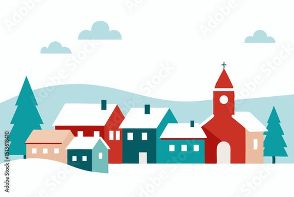 Obraz winter skyline of a small town with rooftops blank
