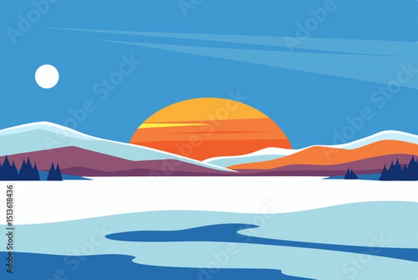 Obraz winter sunset over frozen wetlands with distant 