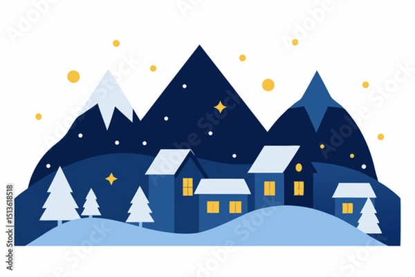 Obraz winter village nestled beside a mountain with twin 