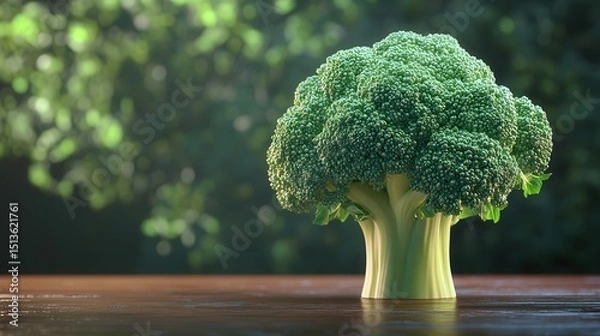 Obraz A beautifully lit broccoli head showcasing its vibrant color and fresh texture, isolated on a transparent background for simplicity