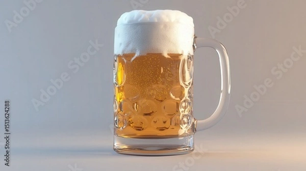 Obraz A beer mug brimming with pale lager, its foam head bubbling over gently. The transparent background accentuates the crisp