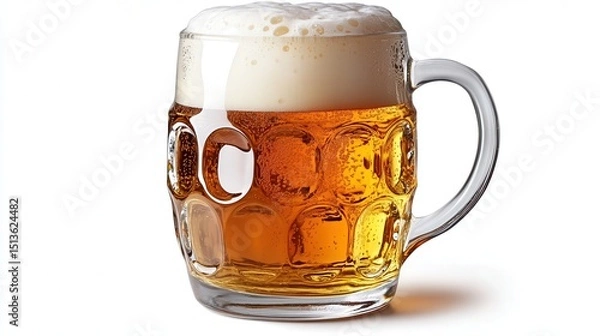 Obraz A beer mug brimming with pale lager, its foam head bubbling over gently. The transparent background accentuates the crisp