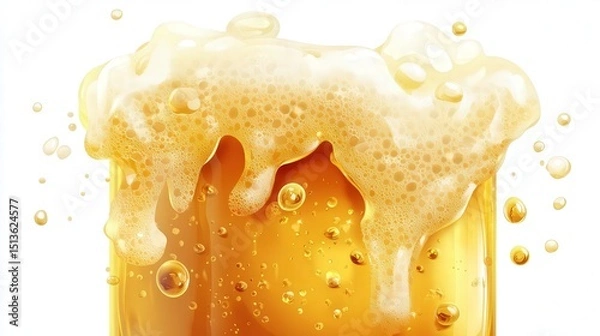 Obraz A beer mug filled with frothy, golden beer and condensation on the sides. The transparent background creates a fresh and inviting visual appeal