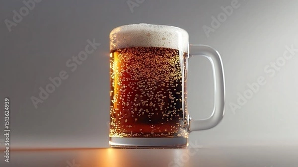 Obraz A beer mug filled with rich amber ale, tiny bubbles rising to the surface. The transparent background adds a clean