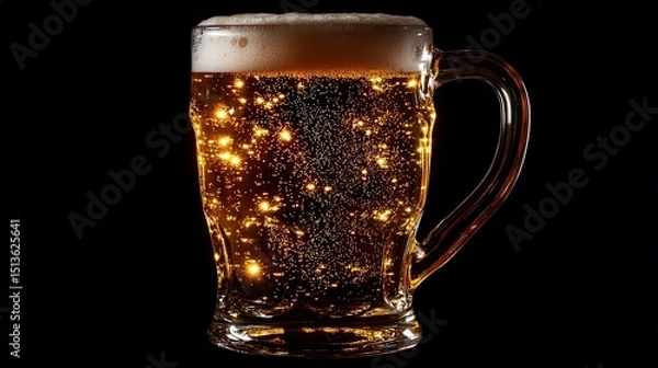 Obraz A beer mug tilted slightly, showing off the beers golden sparkle and frothy foam.