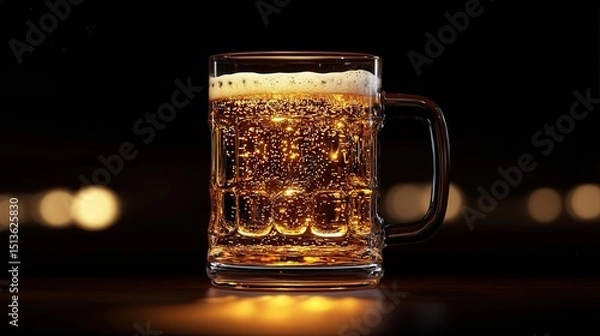 Obraz A beer mug with a sturdy handle, filled with golden ale.