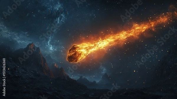 Obraz A blazing meteorite races across the sky, igniting the night with cosmic fire.