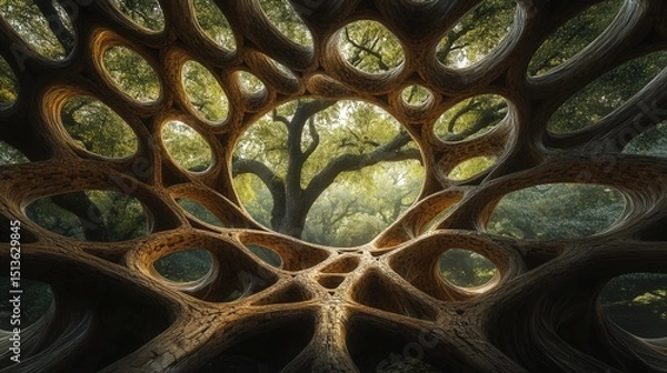 Fototapeta A captivating image where geometric patterns branch out like a trees limbs, symbolizing growth, connectivity