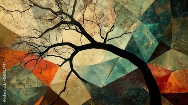 Fototapeta A captivating image where geometric patterns branch out like a trees limbs, symbolizing growth, connectivity