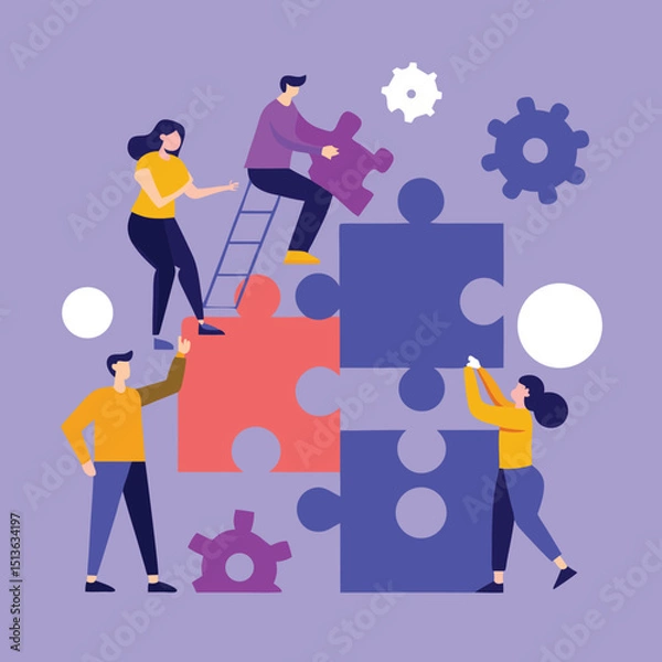 Fototapeta Team Assembling Puzzle in Business Concept Art