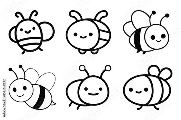 Obraz Set of cute character bee icon vector illustration on white background.