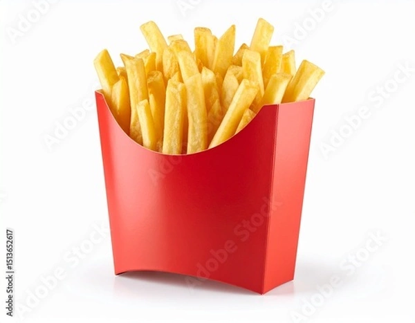 Obraz French fries or fried potatoes in a red carton box isolated on white background 