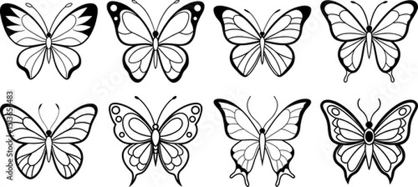 Obraz Butterfly Line Art Bundle Minimal Outline Insect Illustrations Botanical Elegant Nature Tattoo Logo Print Design