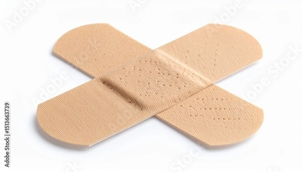 Fototapeta Single small beige adhesive bandage isolated on white background