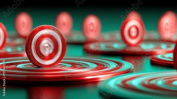 Obraz Distinct red surrounded by green targets symbolizing strategic focus on key areas to allocate resources wisely