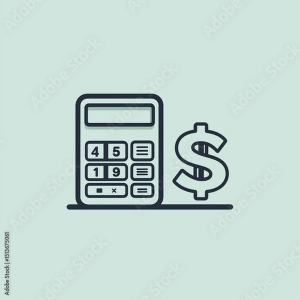 Obraz Simple line icon of a calculator and a dollar symbol representing financial planning, economic analysis, and business accounting