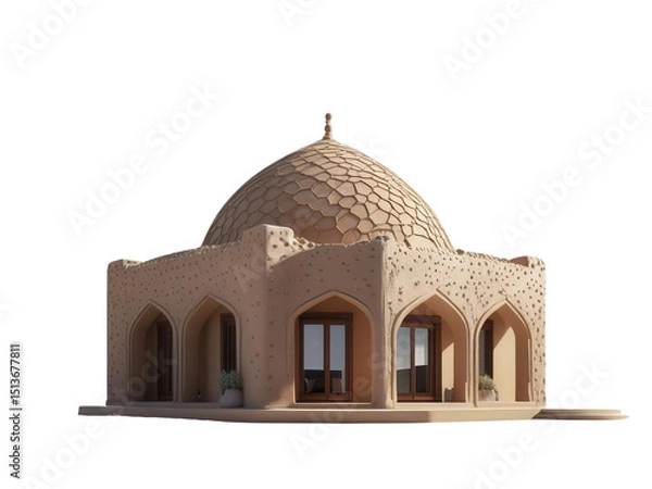 Fototapeta A sandstone islamic building design with intricate patterns and a domed roof, a architectural marvel of culture and tradition, isolated on transparent background, cut out, png