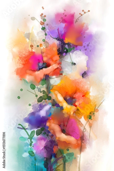 Fototapeta Abstract colorful watercolor painting of spring flower. Hand painted brush stroke on paper texture. Illustration artwork, water color painting floral for background. Modern art paintings flowers