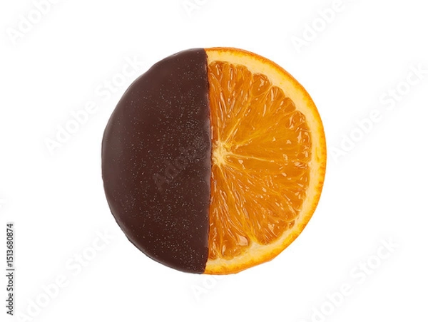 Obraz Chocolate dipped orange slice half coated isolated on transparent or white background, png