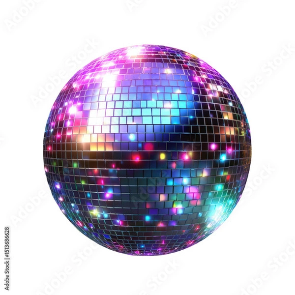Obraz Disco ball colorful shiny reflective party nightclub decoration festive celebration event lighting mirror ball sparkling glowing bright lights discotheque rainbow red fun 70s on transparent background
