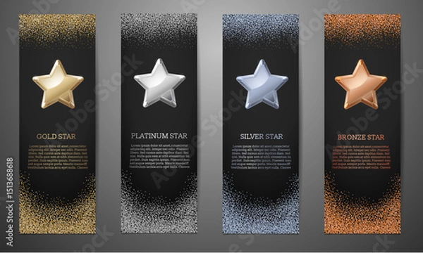 Fototapeta Metallic star  on black banner 