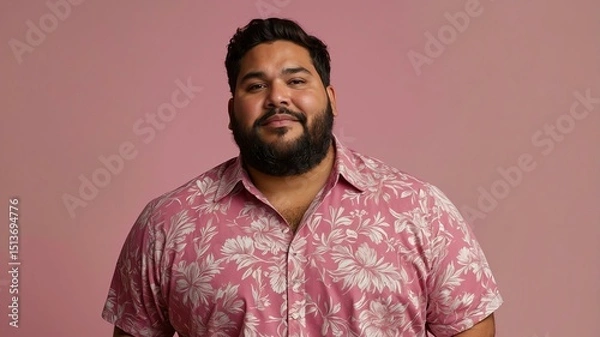 Obraz Plus size Hispanic man plain pink background, looking proud