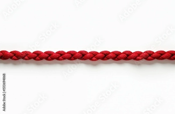 Fototapeta Isolated braided red rope on white. Strong textile cord, twisted fiber for various applications, used in design. Accessory for sports, climbing or craft projects. Durable, hard-wearing.