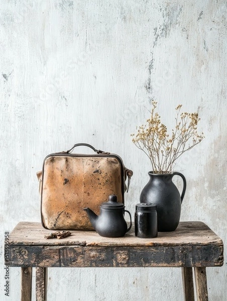 Fototapeta happy travel concept. Vintage still life with rustic objects on a wooden table.