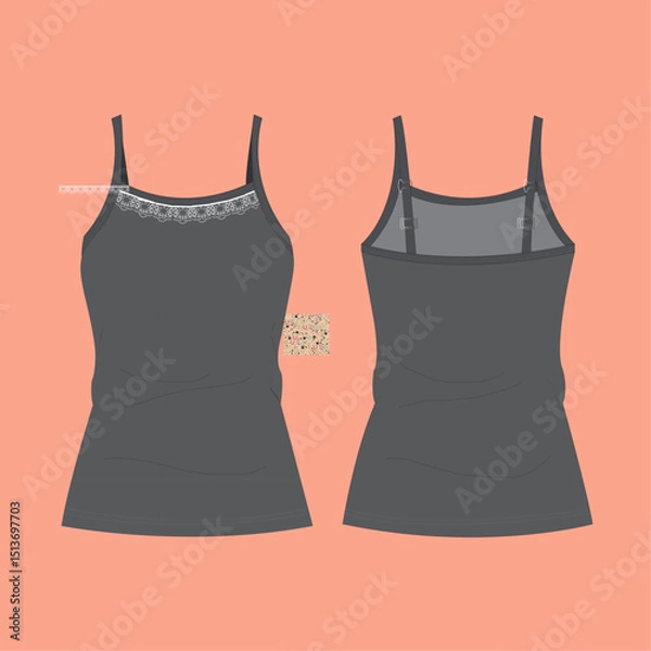 Fototapeta FLAT SKETCH OF NIGHTWEAR SLIP FOR WOMEN AND IN EDITABLE VECTOR FILE
