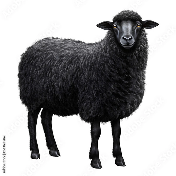 Fototapeta Realistic Black Sheep Isolated on Transparent Background – High Resolution PNG Image