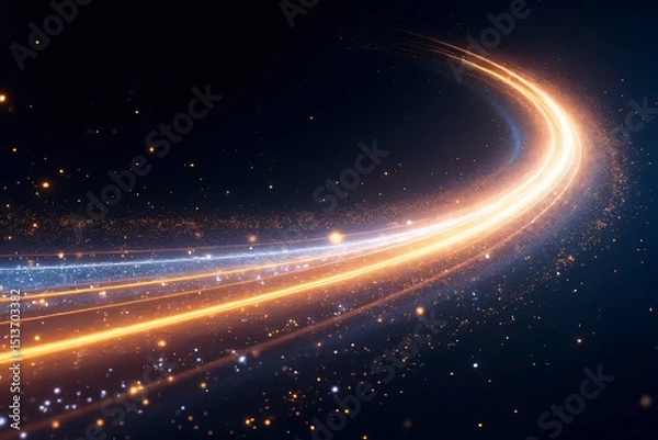 Fototapeta Dynamic Light Trails with Sparkling Particles on Dark Background