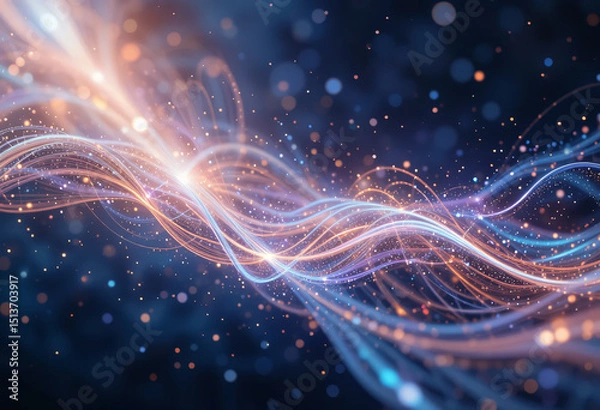 Fototapeta Abstract Light Waves with Glittering Particles and Soft Color Gradients