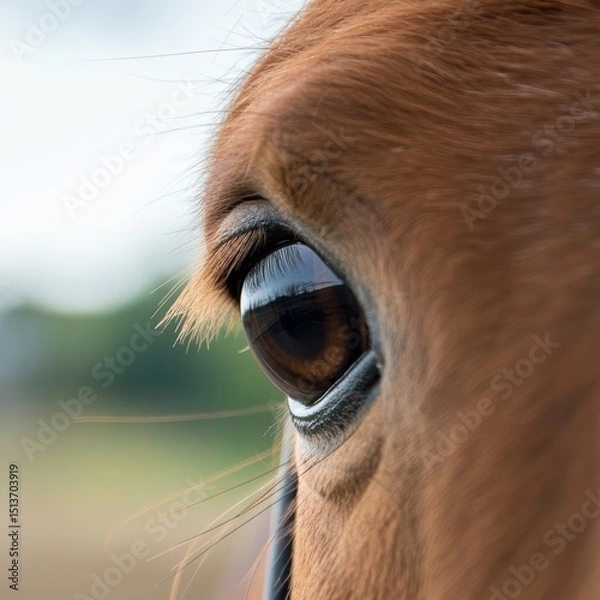 Fototapeta Close-up of a horse's eye capturing detail and reflection in nature