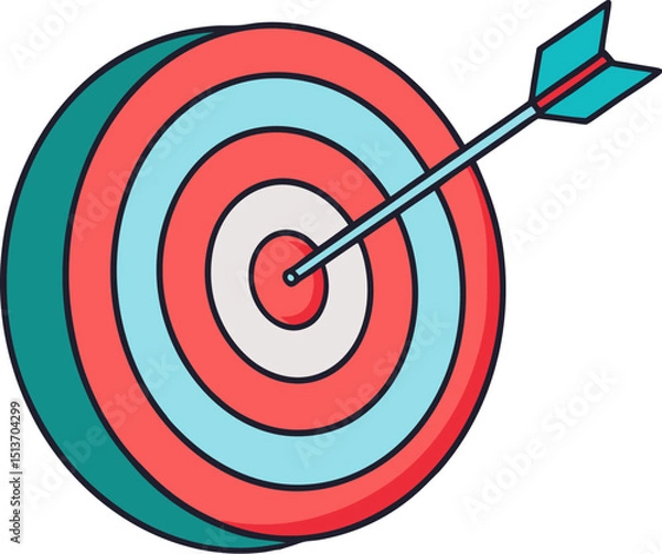 Fototapeta Bullseye icon in teal and red with thick outline flat vector design