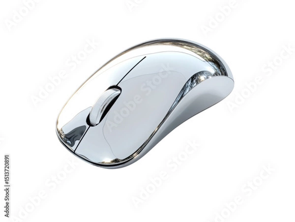 Fototapeta A silver computer mouse with a black button