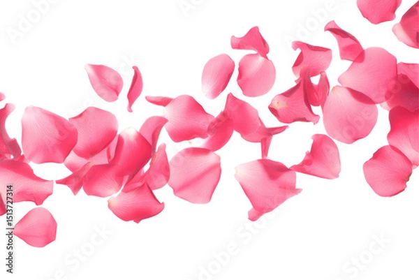 Fototapeta Scattered pink rose petals floating against a black background creating a delicate and romantic scene