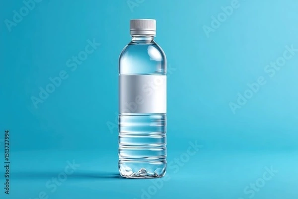 Obraz Plastic water bottle with blank label on a solid background.