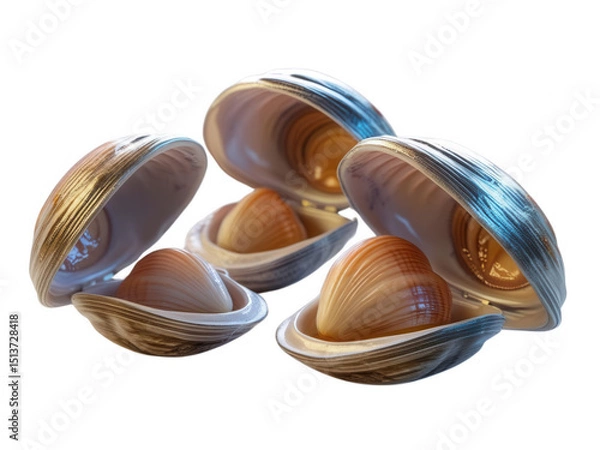 Fototapeta An array of open seashells, showcasing the delicate textures and natural beauty of these aquatic wonders isolated on transparent background, cut out, png