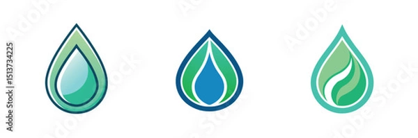 Fototapeta Set of Water Drop Logo Design, Water Element and Leafy Designs