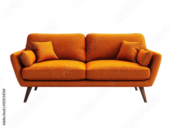 Fototapeta A large orange couch with pillows on it