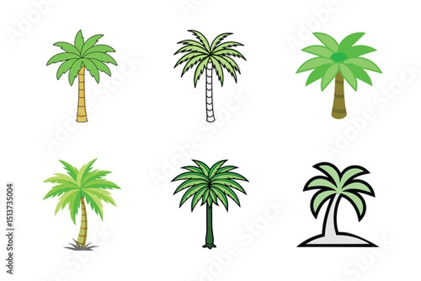 Fototapeta Set of Tropical Trees and Palm Trees Vector