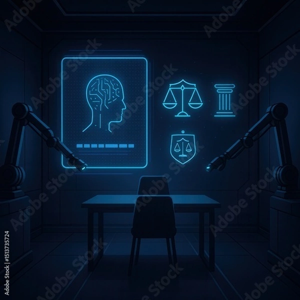 Fototapeta AI Interrogation Room with Surveillance Interface