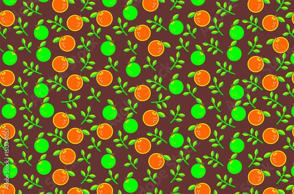 Obraz Seamless pattern of cute orange and green oranges pattern featuring green leaves. Perfect for background, fabric, textile, packaging and other commercial needs.