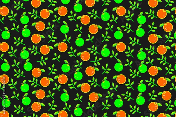 Obraz Seamless pattern of cute orange and green oranges pattern featuring green leaves. Perfect for background, fabric, textile, packaging and other commercial needs.