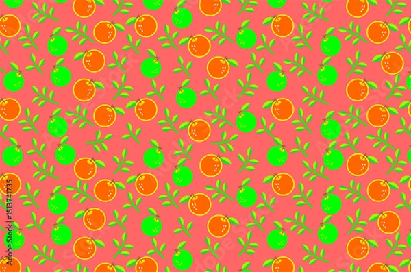 Obraz Seamless pattern of cute orange and green oranges pattern featuring green leaves. Perfect for background, fabric, textile, packaging and other commercial needs.