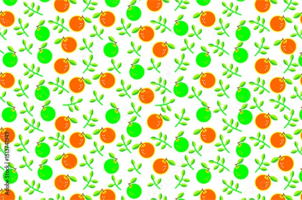 Obraz Seamless pattern of cute orange and green oranges pattern featuring green leaves. Perfect for background, fabric, textile, packaging and other commercial needs.